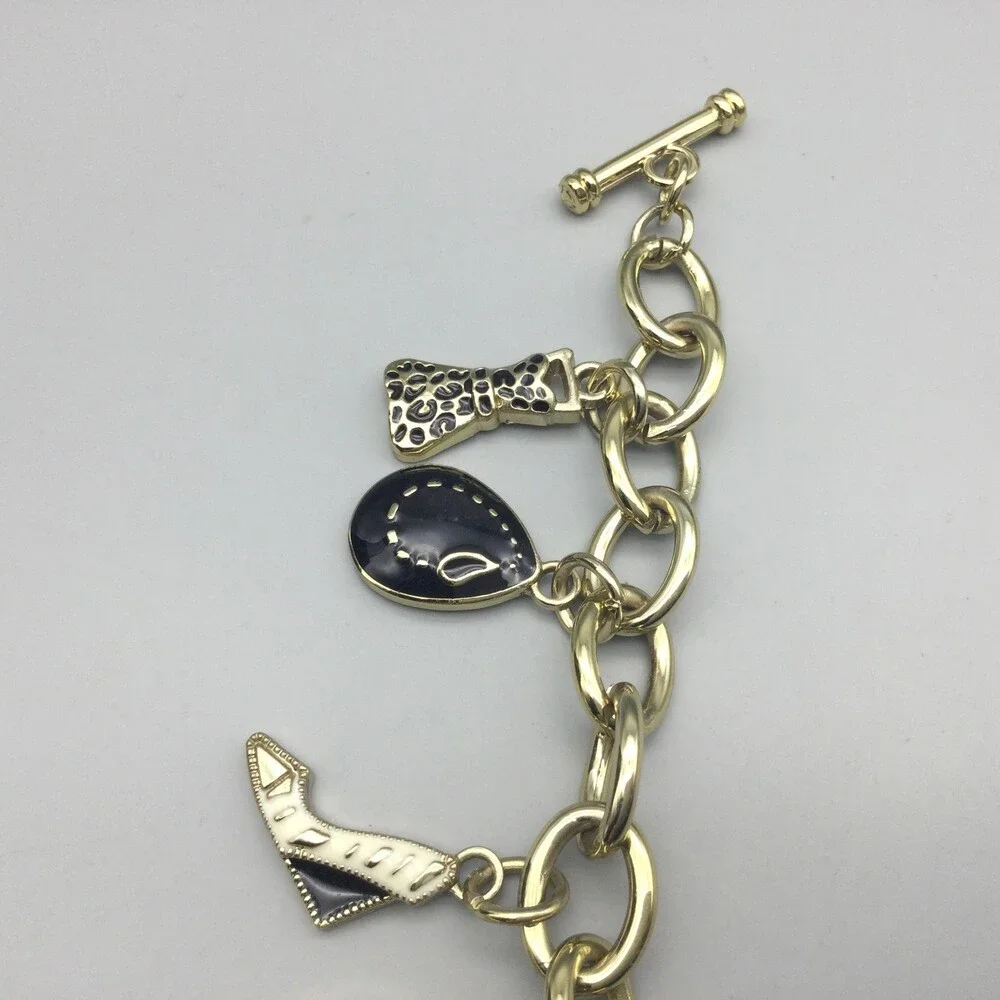 Gold Tone Charm Bracelet Womens Watch 8